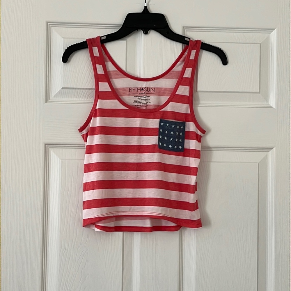 Red and white striped crop tank